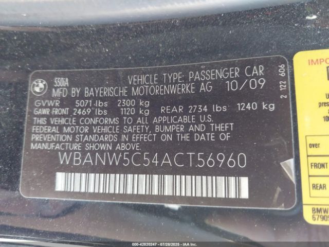 2010 BMW 550I WBANW5C54ACT56960 Photo 8