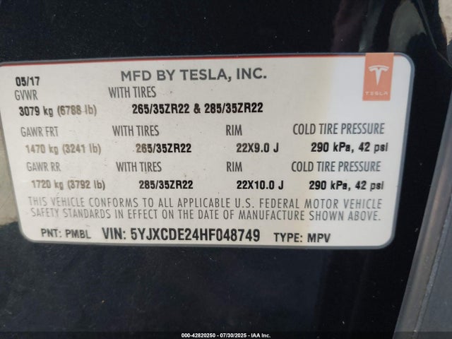 Tesla MODEL X 2017 5YJXCDE24HF048749 Image 9