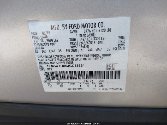 Ford 3.5l ti-vct 2018 1FM5K7D85JGC55661 Image 9