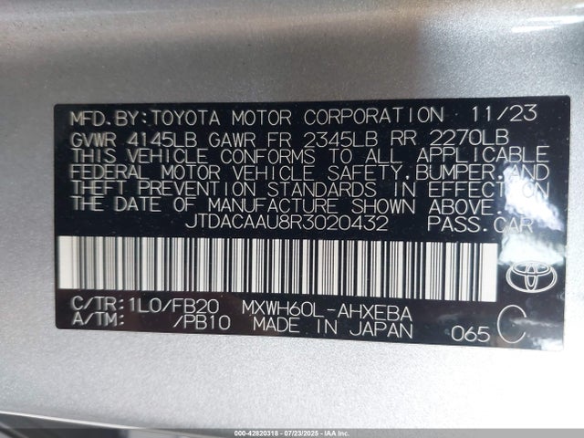 JTDACAAU8R3020432 Toyota m20a-fxs