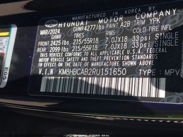 2024 HYUNDAI KONA KM8HBCAB2RU151650 Photo 8