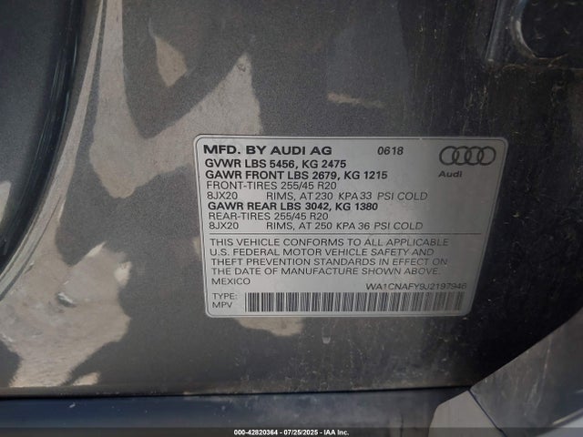 WA1CNAFY9J2197946 Audi 2018