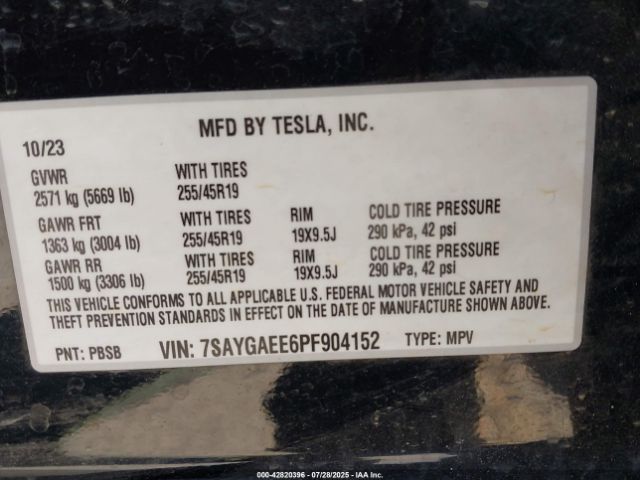 2023 TESLA MODEL Y 7SAYGAEE6PF904152 Photo 8