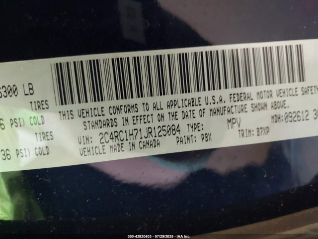 2C4RC1H71JR125084 Chrysler 2018
