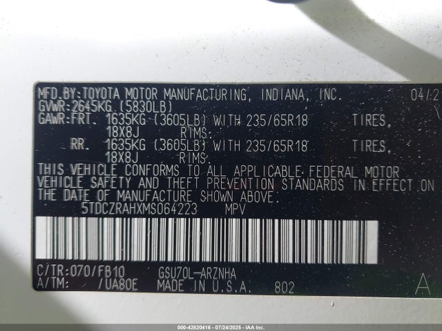 5TDCZRAHXMS064223 Toyota 2gr-fks