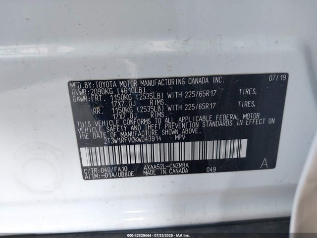 2T3W1RFV0KW043914 Toyota a25a-fks