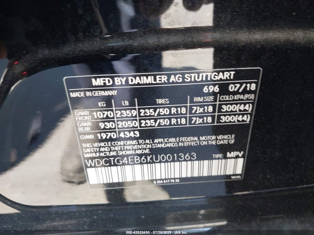 WDCTG4EB6KU001363 Mercedes-Benz m270