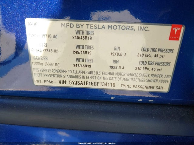 2016 TESLA MODEL S 5YJSA1E15GF134110 Photo 8
