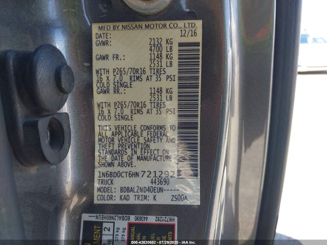 1N6BD0CT6HN721292 Nissan 2017