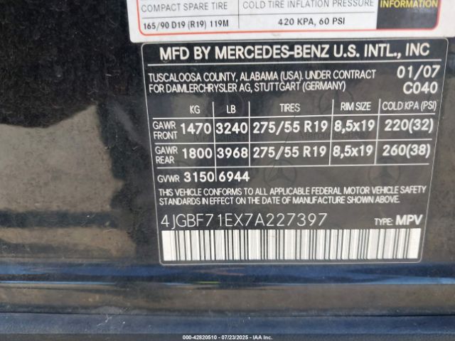 2007 MERCEDES-BENZ GL 450 4JGBF71EX7A227397 Photo 8