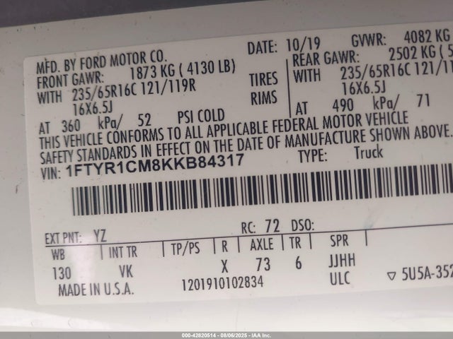 1FTYR1CM8KKB84317 Ford Transit