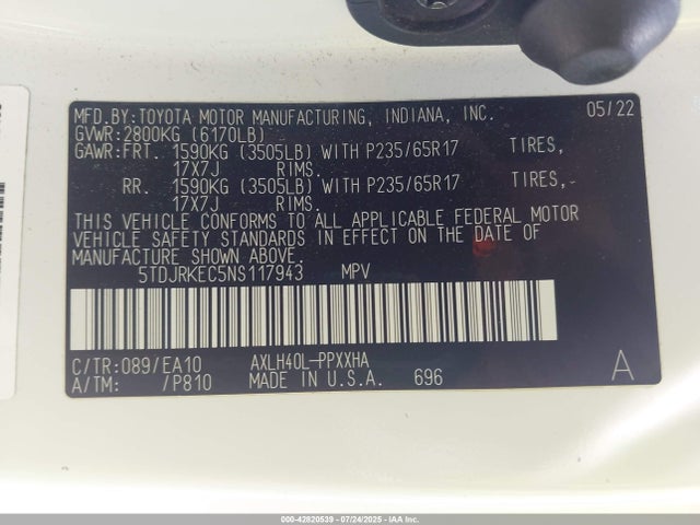5TDJRKEC5NS117943 Toyota a25a-fxs, 5nm