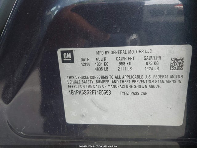1G1PA5SG2F7156598 Chevrolet lwe