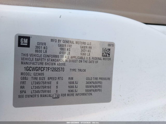 Chevrolet l20 2015 1GCWGFCF7F1282570 Image 9
