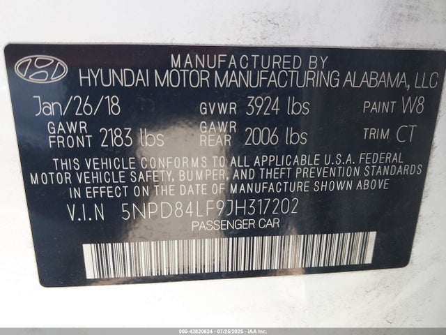 5NPD84LF9JH317202 Hyundai mpi nu