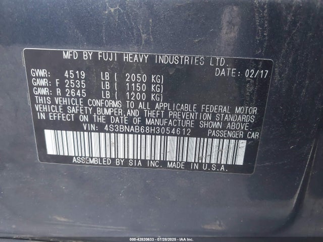 4S3BNAB68H3054612 Subaru u5