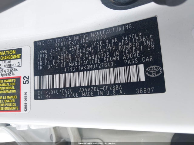 4T1G11AK0MU427643 Toyota a25a-fks