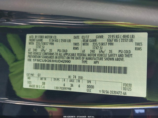 1FMCU9G93HUD42990 Ford 2017