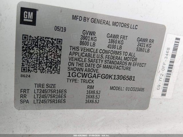 1GCWGAFG0K1306581 Chevrolet Express 2500 Work Van