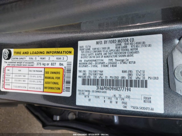 Ford Fusion 2017 3FA6P0HD9HR277194 Image 9