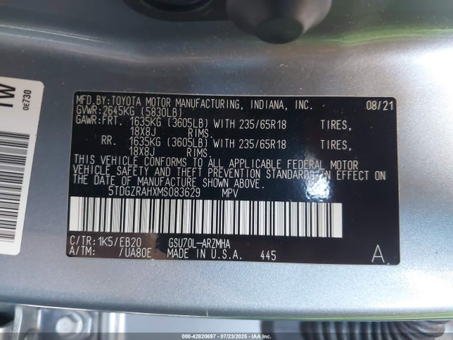 Toyota 2gr-fks 2021 5TDGZRAHXMS083629 Image 9