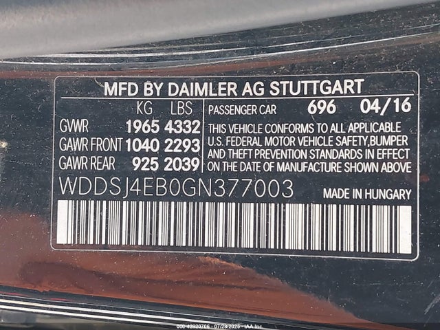 Mercedes-Benz 2016 2016 WDDSJ4EB0GN377003 Image 9