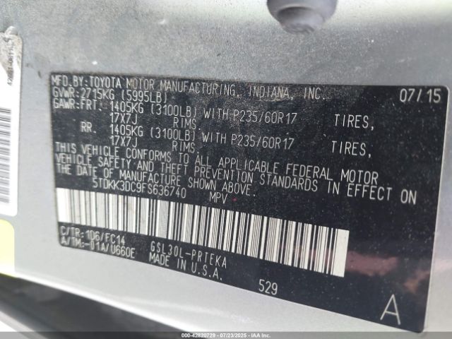 2015 TOYOTA SIENNA 5TDKK3DC9FS636740 Photo 8