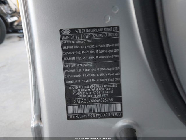 Land Rover s/c lev2 ulev 2016 SALAC2V65GA825758 Image 9
