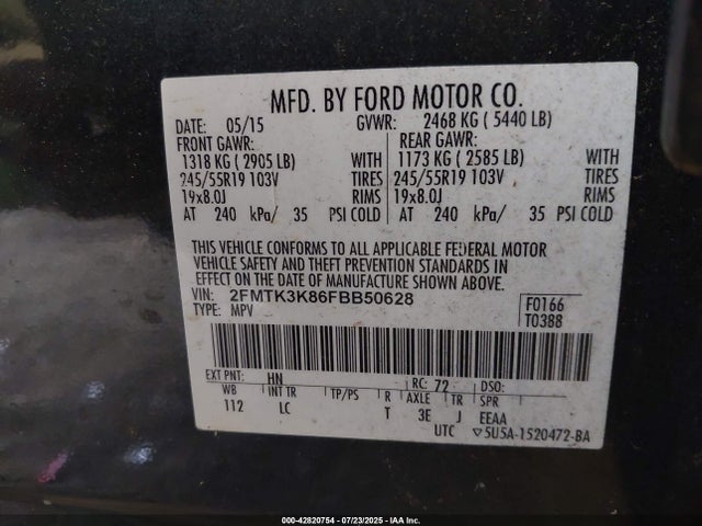 2FMTK3K86FBB50628 Ford 2015