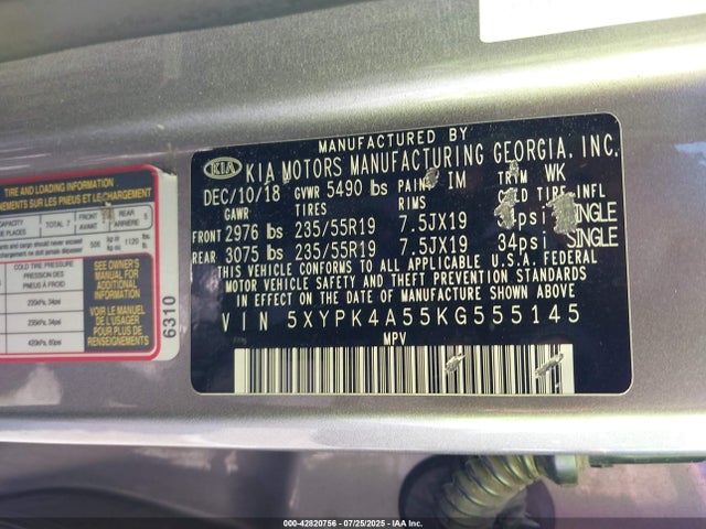 5XYPK4A55KG555145 KIA gdi lambda-ii
