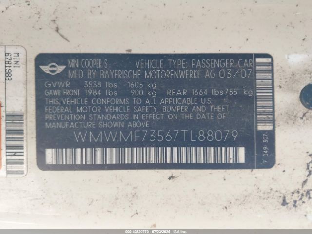 2007 MINI COOPER S WMWMF73567TL88079 Photo 8
