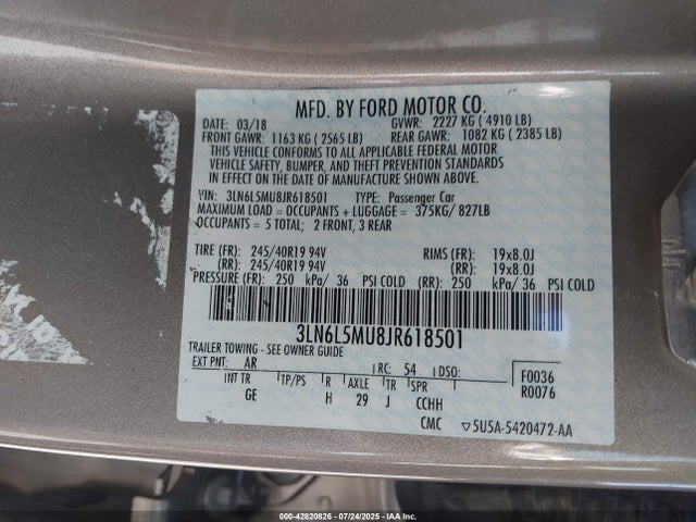 3LN6L5MU8JR618501 Lincoln 2.0l 4v atk