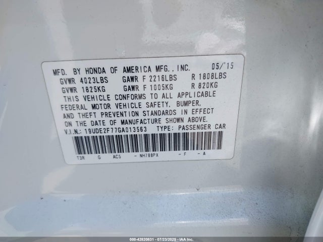 Acura k24v7 2016 19UDE2F77GA013563 Image 9