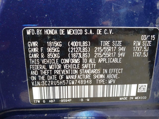 3CZRU5H57GM748948 Honda r18z9