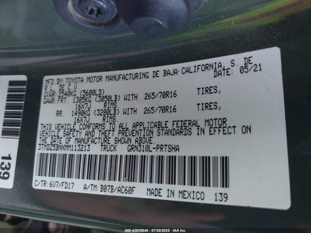 3TMDZ5BNXMM113213 Toyota 2gr-fks