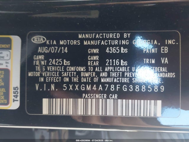5XXGM4A78FG388589 KIA dohc gdi theta ii