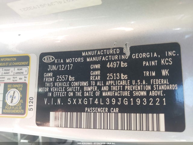 5XXGT4L39JG193221 KIA gdi