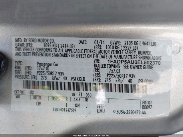 1FADP5AU0EL502370 Ford atk ivct hev