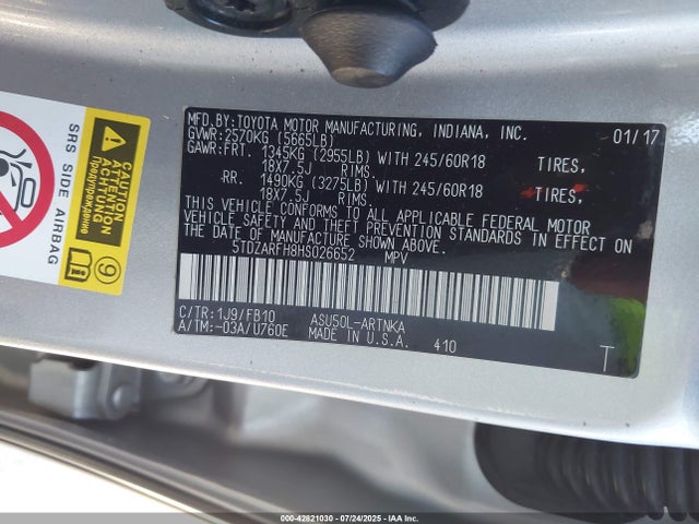 Toyota 1ar-fe 2017 5TDZARFH8HS026652 Image 9