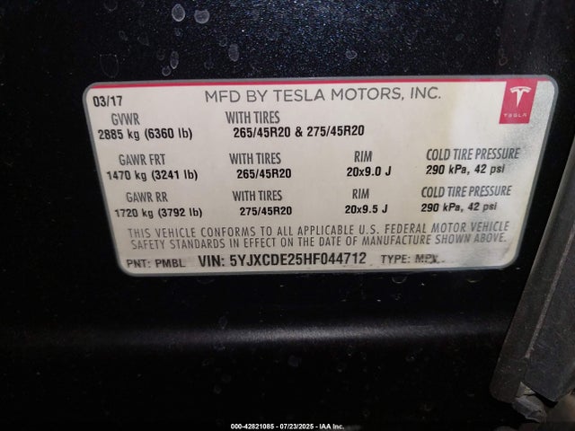 2017 TESLA MODEL X 5YJXCDE25HF044712 Photo 8