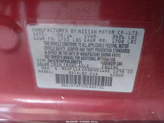 3N1CN7APXHL800731 Nissan 2017
