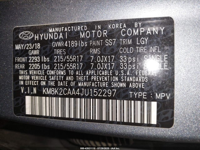 Hyundai mpi nu 2018 KM8K2CAA4JU152297 Image 9
