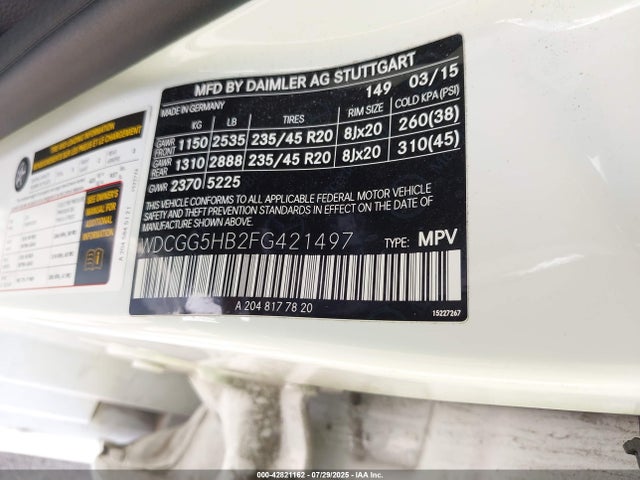WDCGG5HB2FG421497 Mercedes-Benz 2015