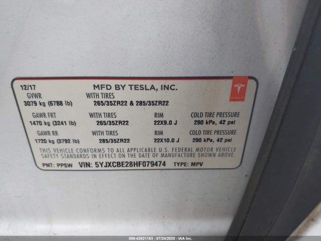 Tesla MODEL X 2017 5YJXCBE28HF079474 Image 9