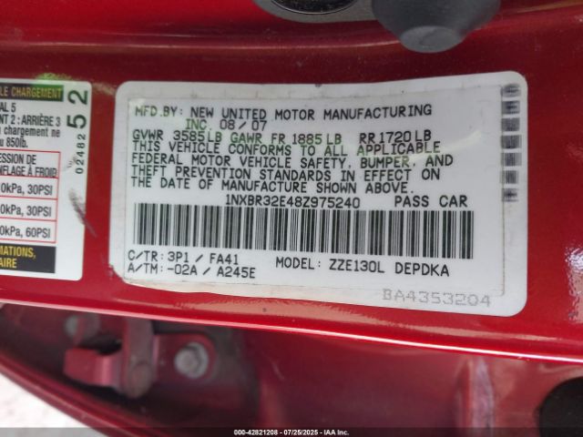 2008 TOYOTA COROLLA 1NXBR32E48Z975240 Photo 8