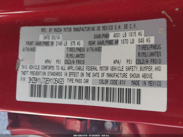 3MZBM1U72EM106493 Mazda pe