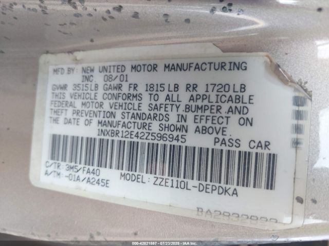 2002 TOYOTA COROLLA 1NXBR12E42Z596945 Photo 8