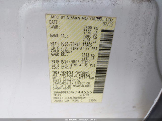 1N6AD0ER6FN744565 Nissan 2015