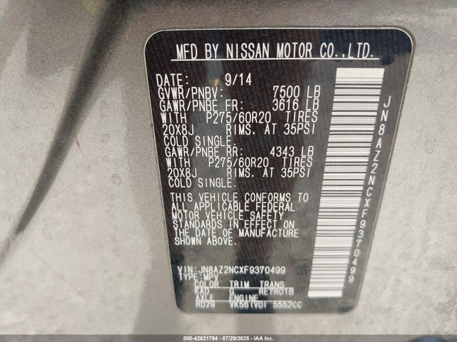 JN8AZ2NCXF9370499 Infiniti QX80
