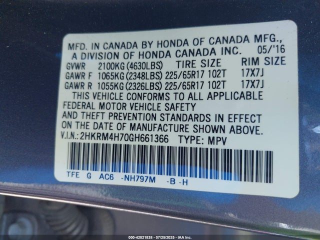 2HKRM4H70GH661366 Honda k24w9